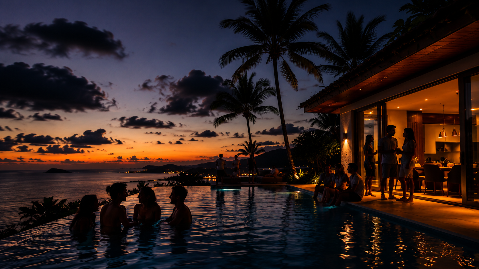 Villa Koolo premium avec piscine à débordement face à l'océan au coucher du soleil